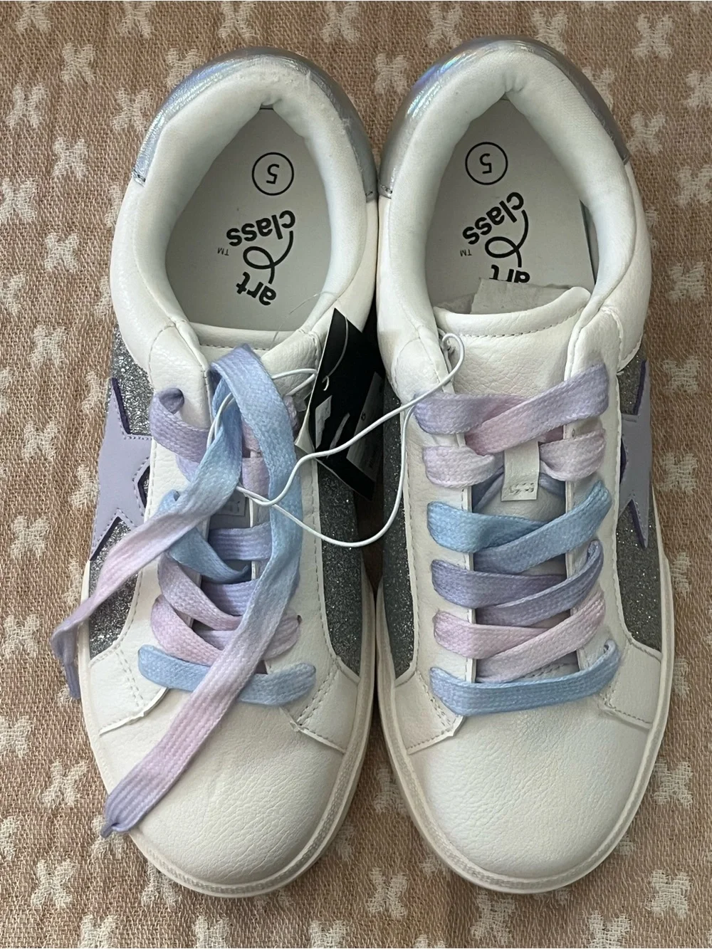 art class White Sneakers with Pastel Blue and Pastel Purple Accents
